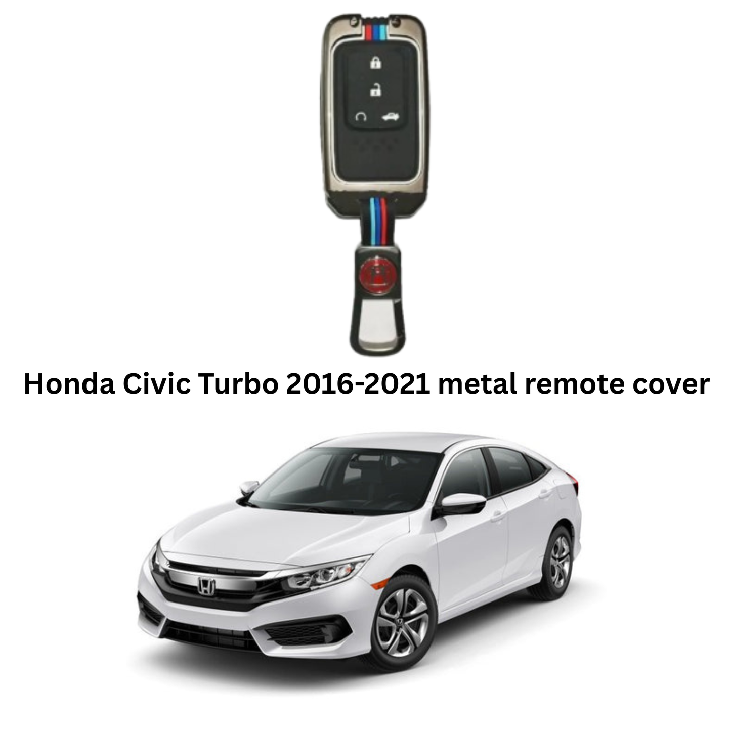 Honda Civic X 2016-2021 oriel & turbo Metallic Remote Cover With Keychain