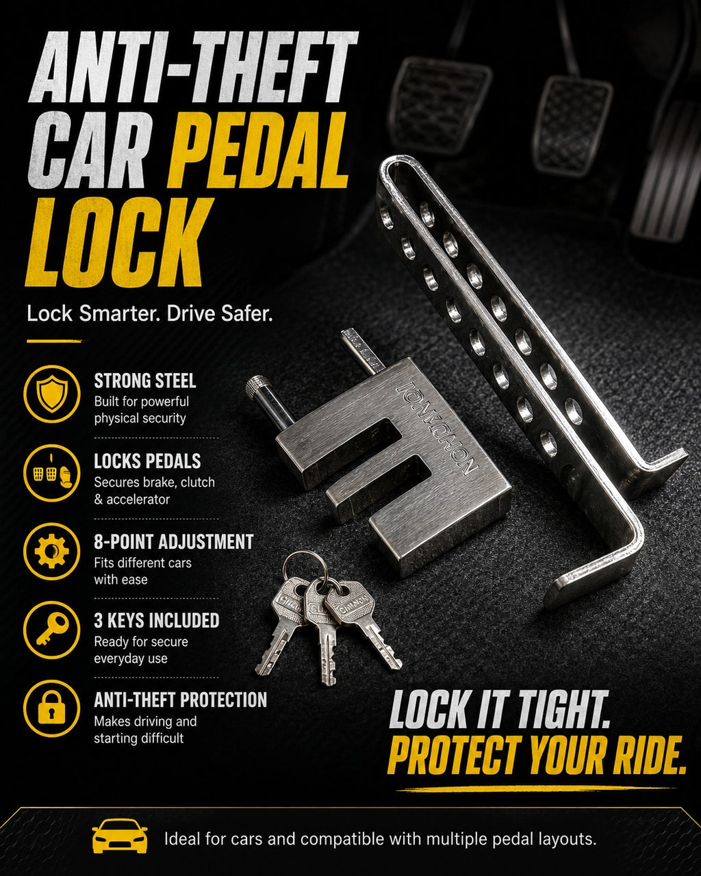 SteelGuard Xtreme Anti-Theft Car Pedal Lock