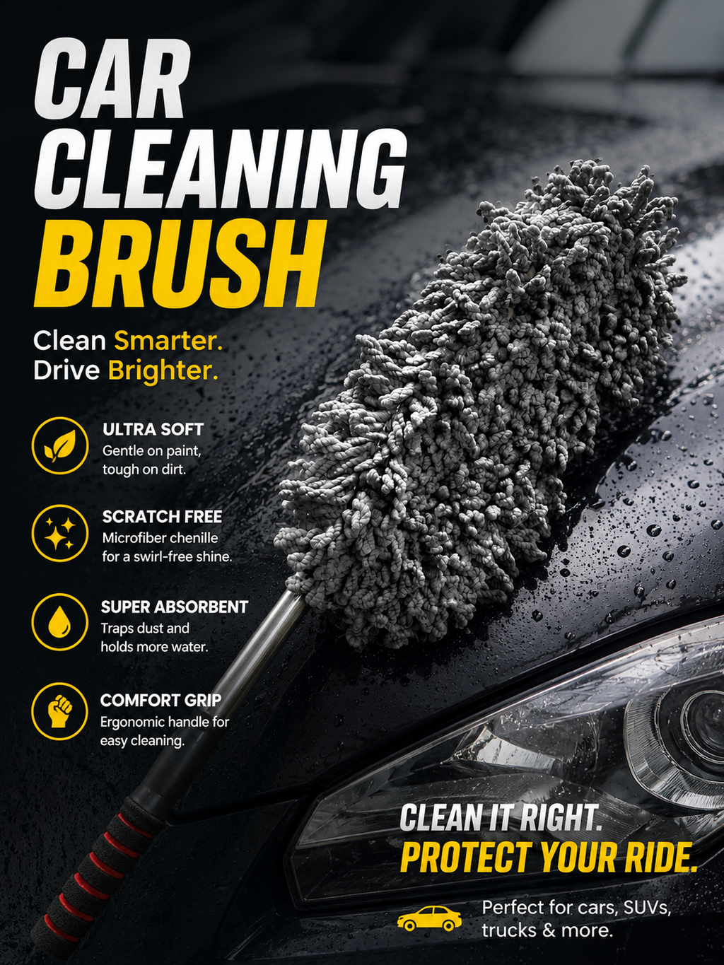 Car Duster Wash Brush – Expandable Microfiber Wet & Dry Cleaning Tool