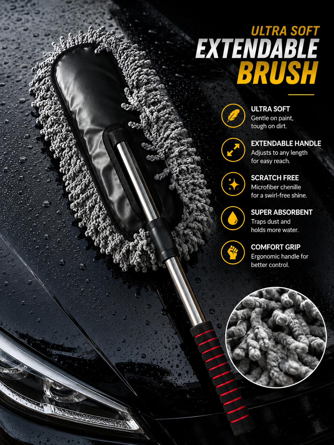 Car Duster Wash Brush – Expandable Microfiber Wet & Dry Cleaning Tool